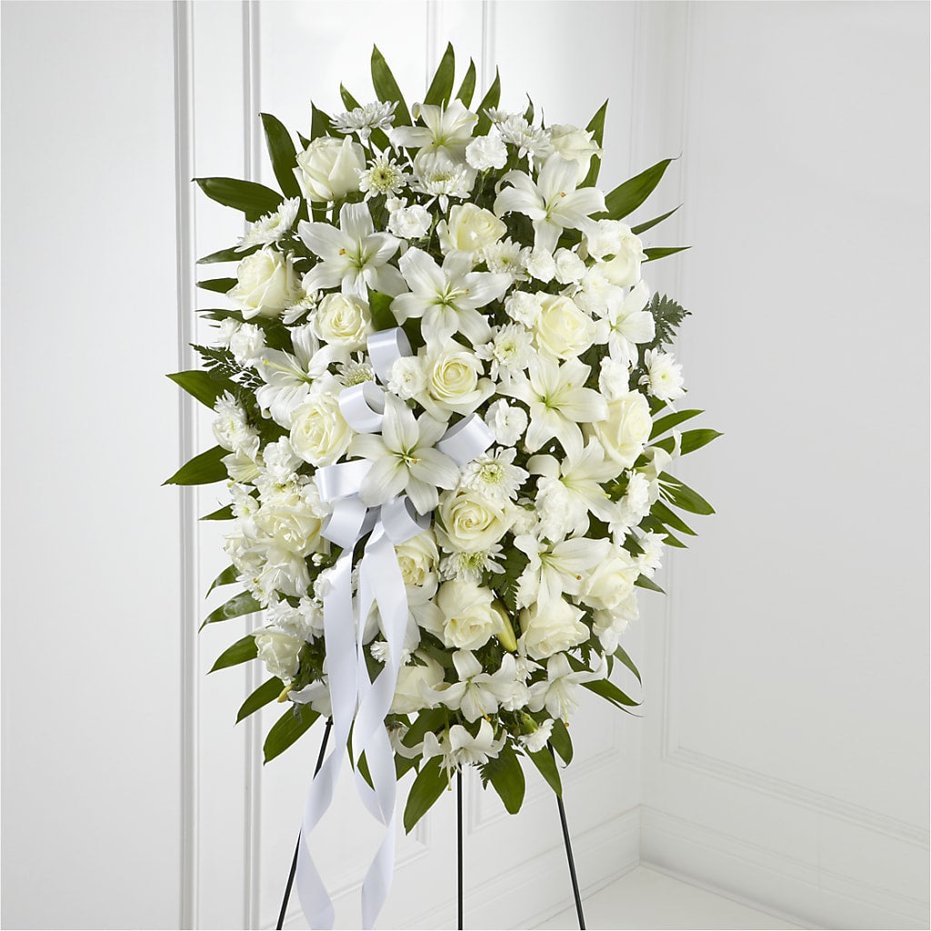 Exquisito Ramillete Fúnebre Vertical - Cinta Blanca