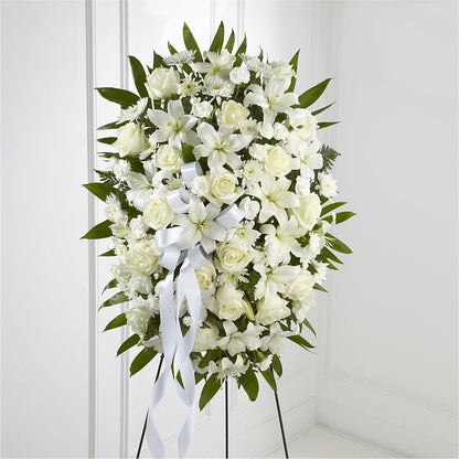 Exquisito Ramillete Fúnebre Vertical - Cinta Blanca