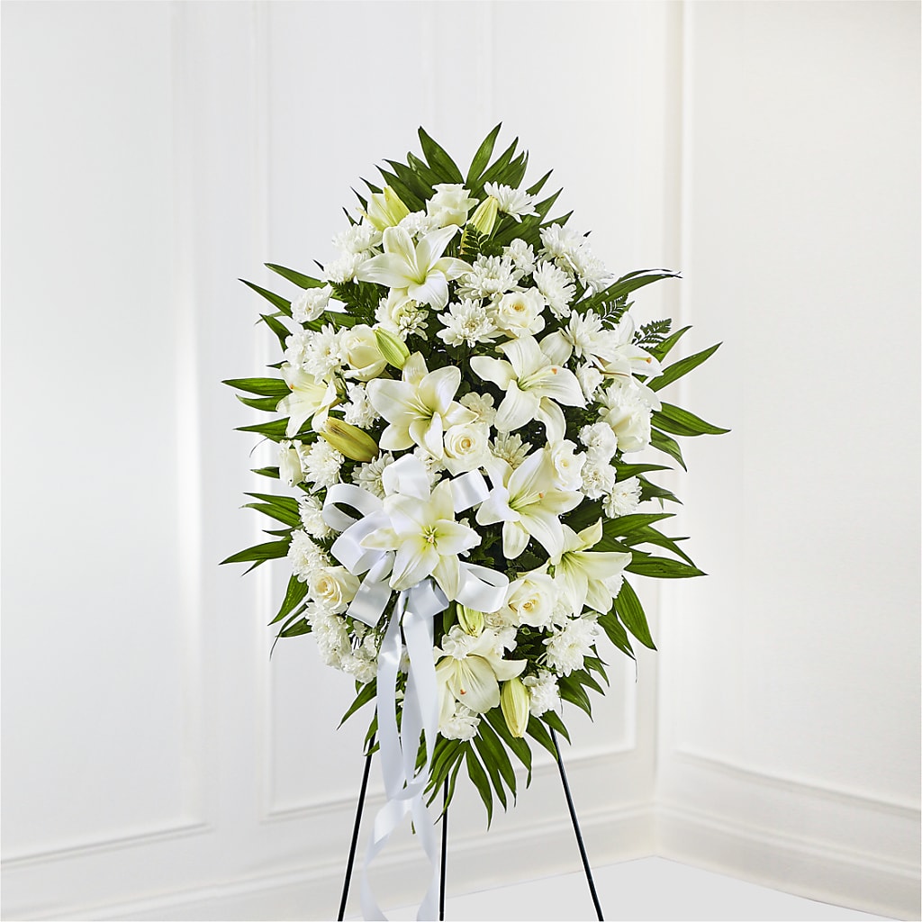 Exquisito Ramillete Fúnebre Vertical - Cinta Blanca